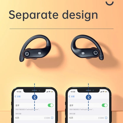 K23 TWS Bluetooth 5.0 Earbuds with Mic & Earhook – Noise Cancelling Wireless Sports Headphones