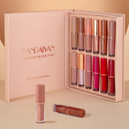 HANDAIYAN 12-Color Matte Lip Gloss Set – Velvet Liquid Lipsticks