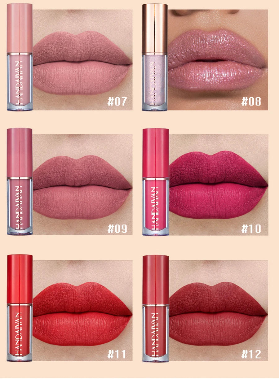 HANDAIYAN 12-Color Matte Lip Gloss Set – Velvet Liquid Lipsticks
