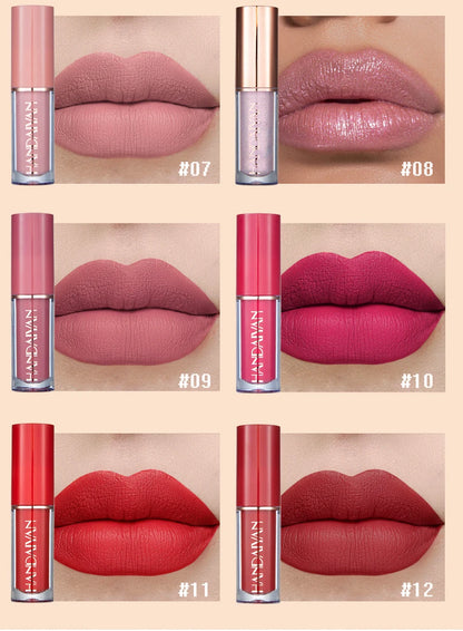 HANDAIYAN 12-Color Matte Lip Gloss Set – Velvet Liquid Lipsticks