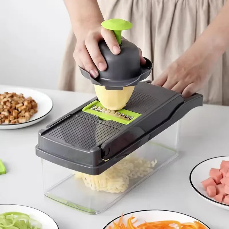14/16pcs Vegetable Slicer & Chopper Set with Basket