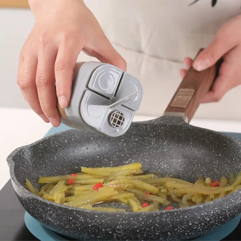 4-in-1 Transparent Spice Dispenser Jar – Multi-Compartment Seasoning Container