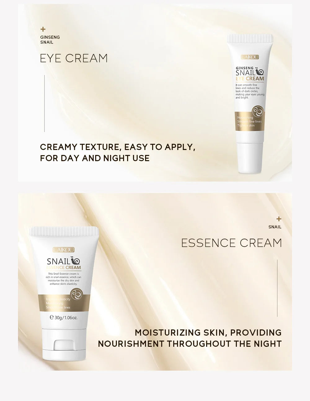 LAIKOU 3-Piece Skincare Set – Vitamin C, Sakura Snail Serum, Eye & Face Cream