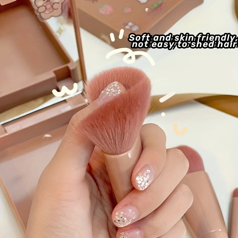 5-Piece Portable Makeup Brush Set with Mirror