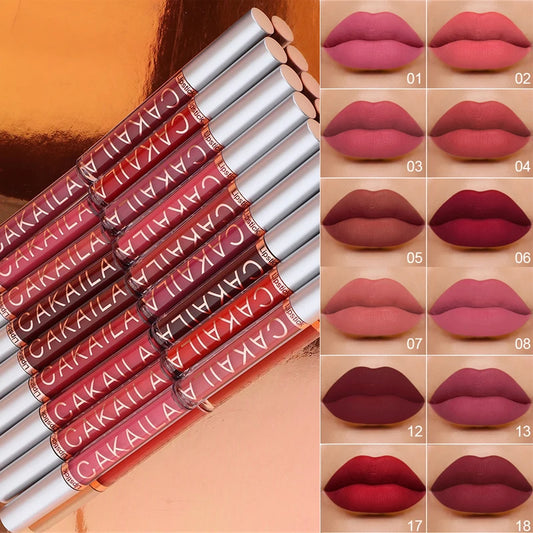 18-Color Dark Red Matte Lip Gloss Set – Long-Lasting & Waterproof