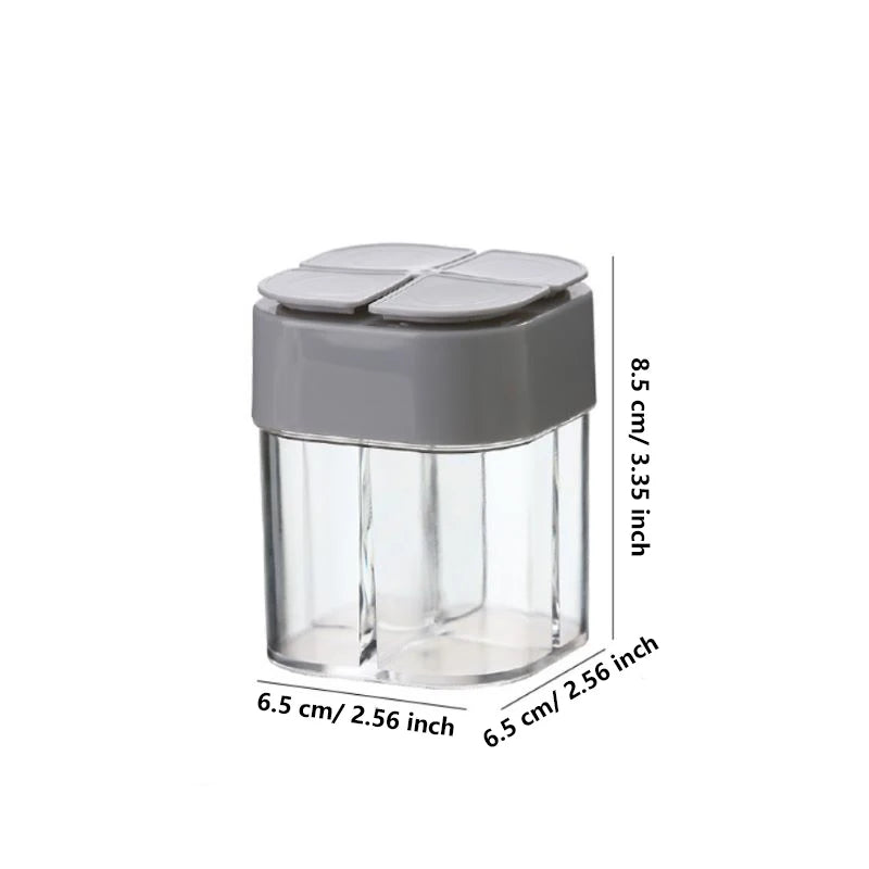 4-in-1 Transparent Spice Dispenser Jar – Multi-Compartment Seasoning Container