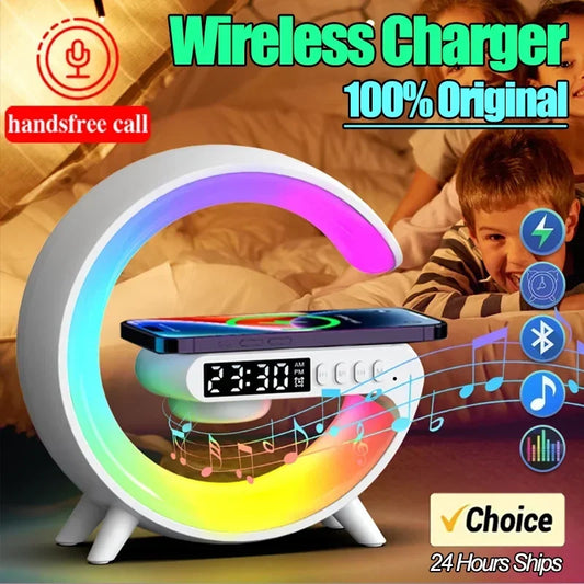 3-in-1 Wireless Charger with Night Light, Speaker & Clock – Fast Charging Station