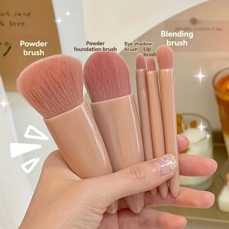5-Piece Portable Makeup Brush Set with Mirror