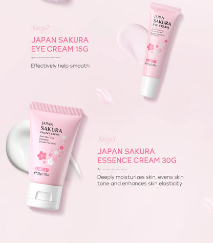 LAIKOU 3-Piece Skincare Set – Vitamin C, Sakura Snail Serum, Eye & Face Cream