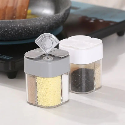 4-in-1 Transparent Spice Dispenser Jar – Multi-Compartment Seasoning Container