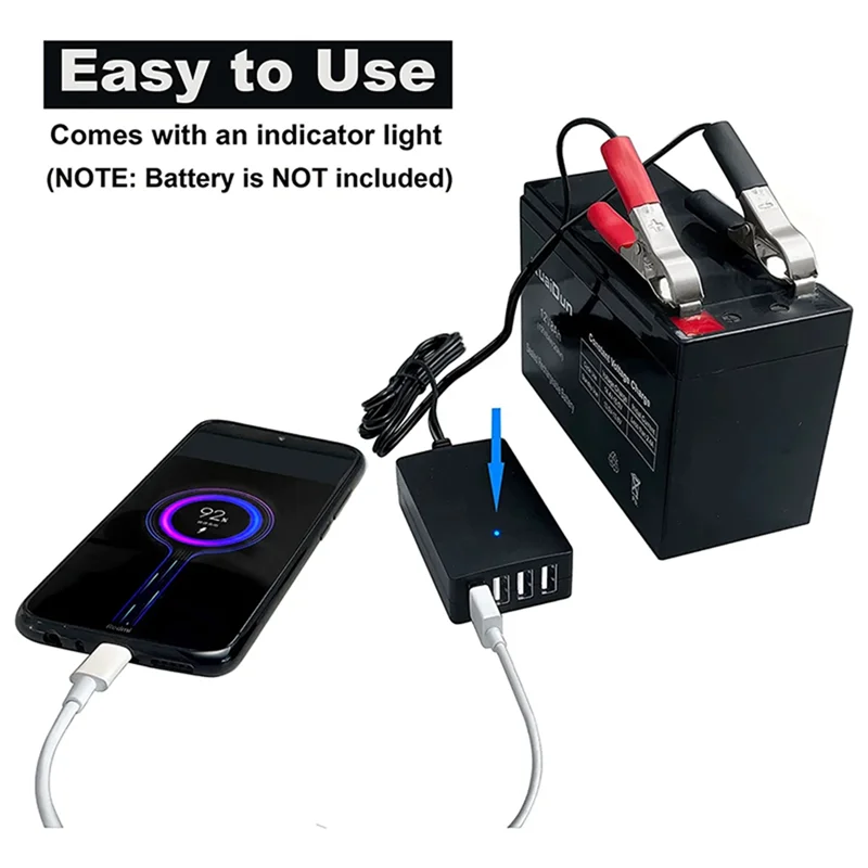 4-Port USB Car Charger with Battery Clip – 12V/24V to 5V Adapter