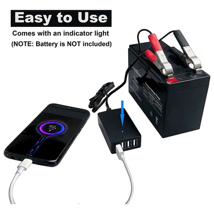 4-Port USB Car Charger with Battery Clip – 12V/24V to 5V Adapter