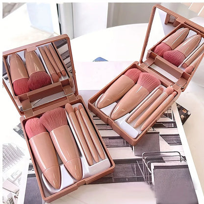 5-Piece Portable Makeup Brush Set with Mirror