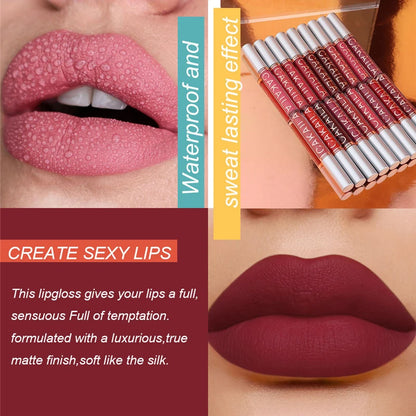 18-Color Dark Red Matte Lip Gloss Set – Long-Lasting & Waterproof