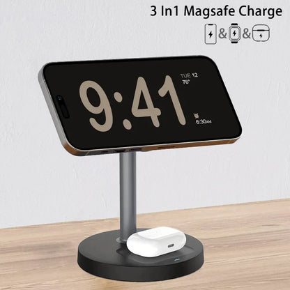 3-in-1 Magnetic Wireless Charger Stand for iPhone 13-16, iWatch 8-10, AirPods Pro