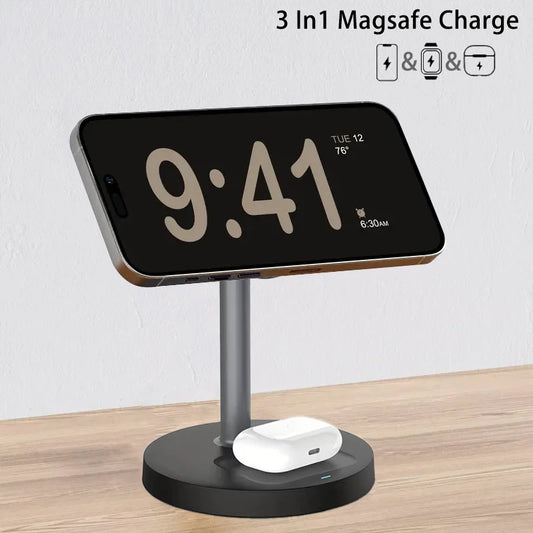 3-in-1 Magnetic Wireless Charger Stand for iPhone 13-16, iWatch 8-10, AirPods Pro