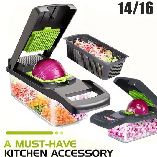 14/16pcs Vegetable Slicer & Chopper Set with Basket