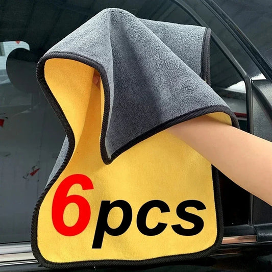 Microfiber Car Cleaning Towels – Thick, Soft, Double-Layer Rags (1/2/6pcs)