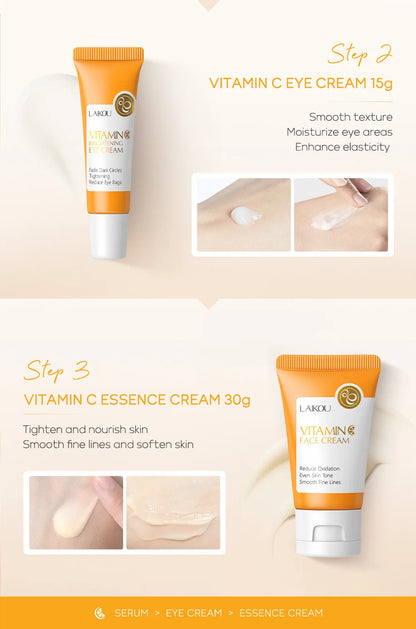 LAIKOU 3-Piece Skincare Set – Vitamin C, Sakura Snail Serum, Eye & Face Cream