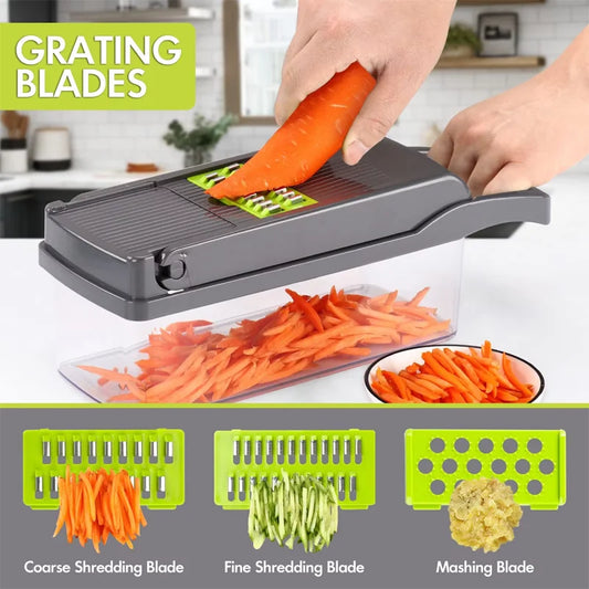 14/16pcs Vegetable Slicer & Chopper Set with Basket