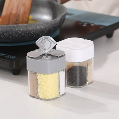 4-in-1 Transparent Spice Dispenser Jar – Multi-Compartment Seasoning Container