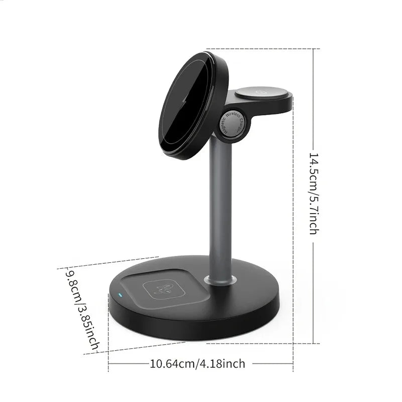 3-in-1 Magnetic Wireless Charger Stand for iPhone 13-16, iWatch 8-10, AirPods Pro