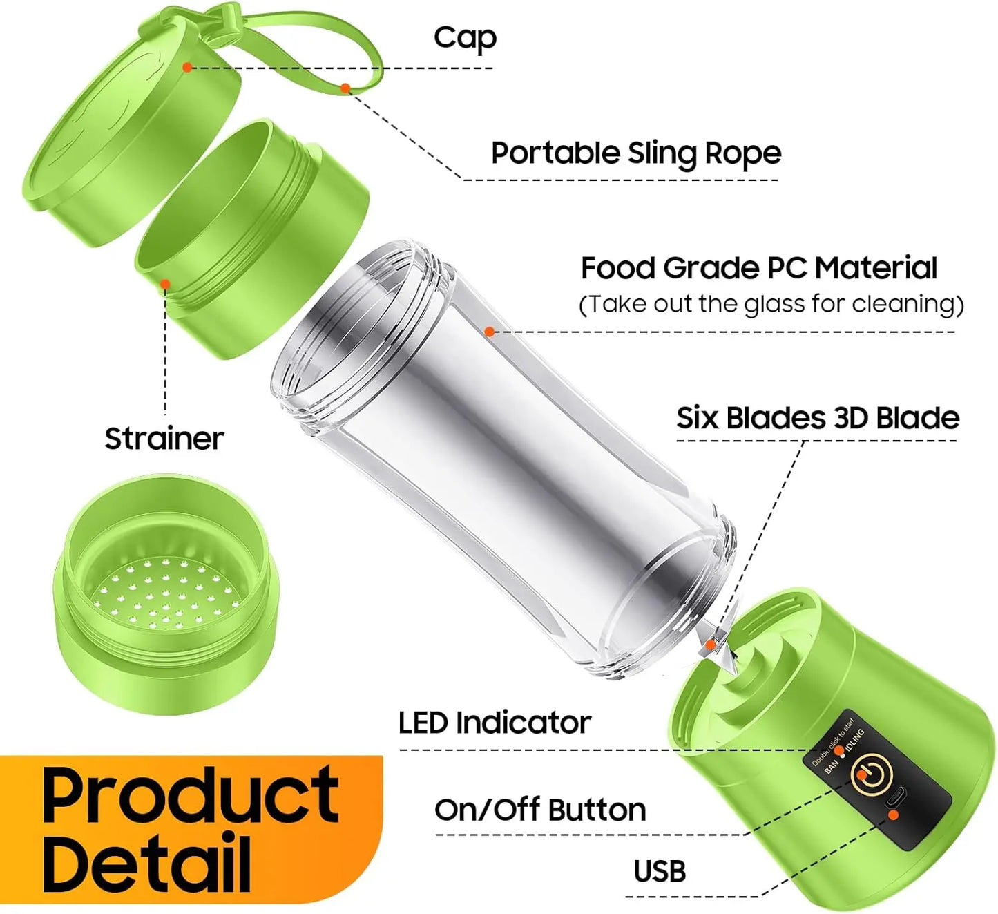 Portable USB Rechargeable Mini Juicer Blender – 380ml