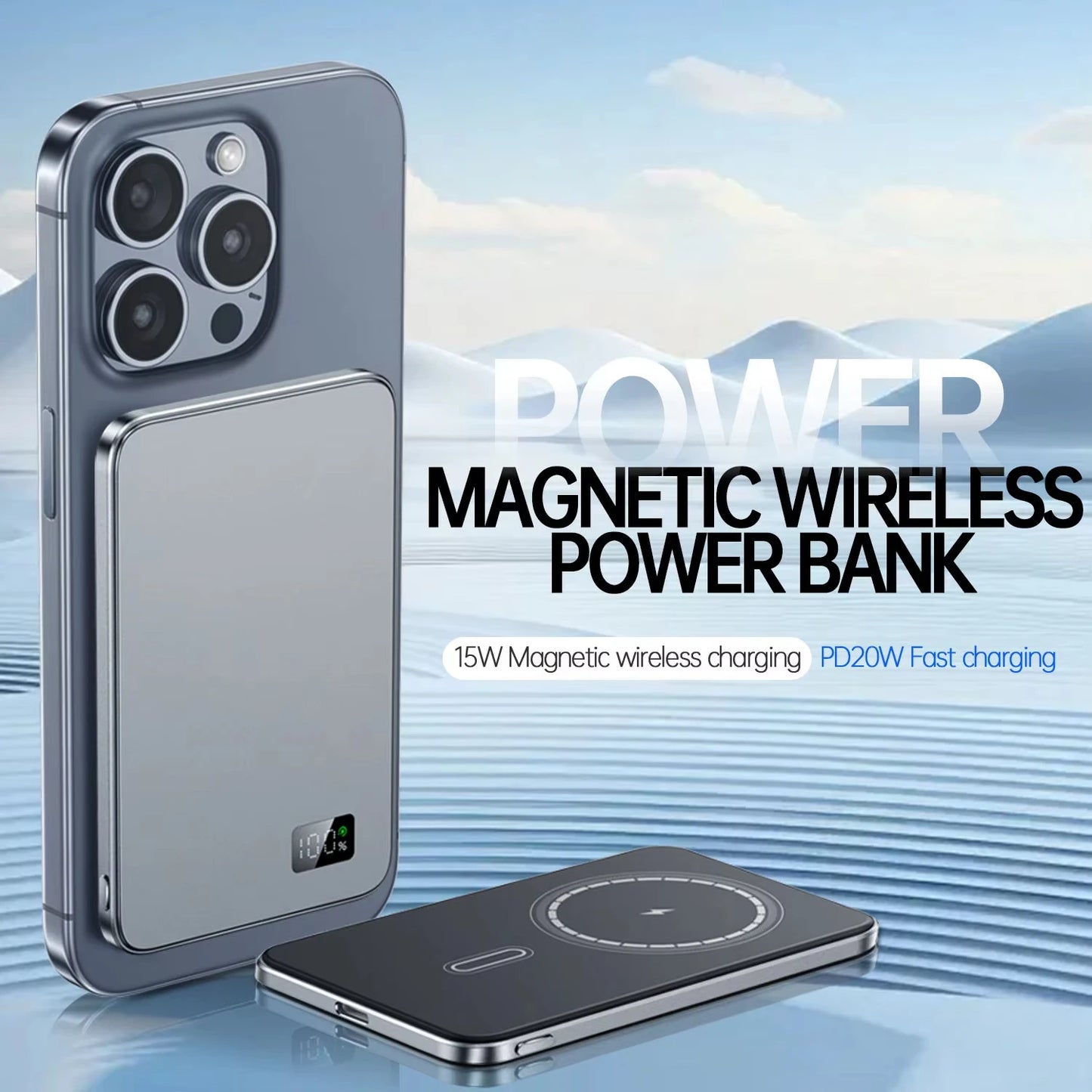 VIVO 50000mAh Magnetic Power Bank with Display – Fast Wireless Charging