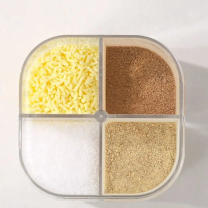 4-in-1 Transparent Spice Dispenser Jar – Multi-Compartment Seasoning Container