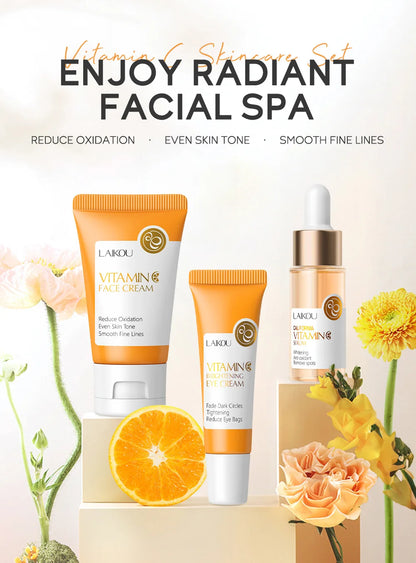 LAIKOU 3-Piece Skincare Set – Vitamin C, Sakura Snail Serum, Eye & Face Cream
