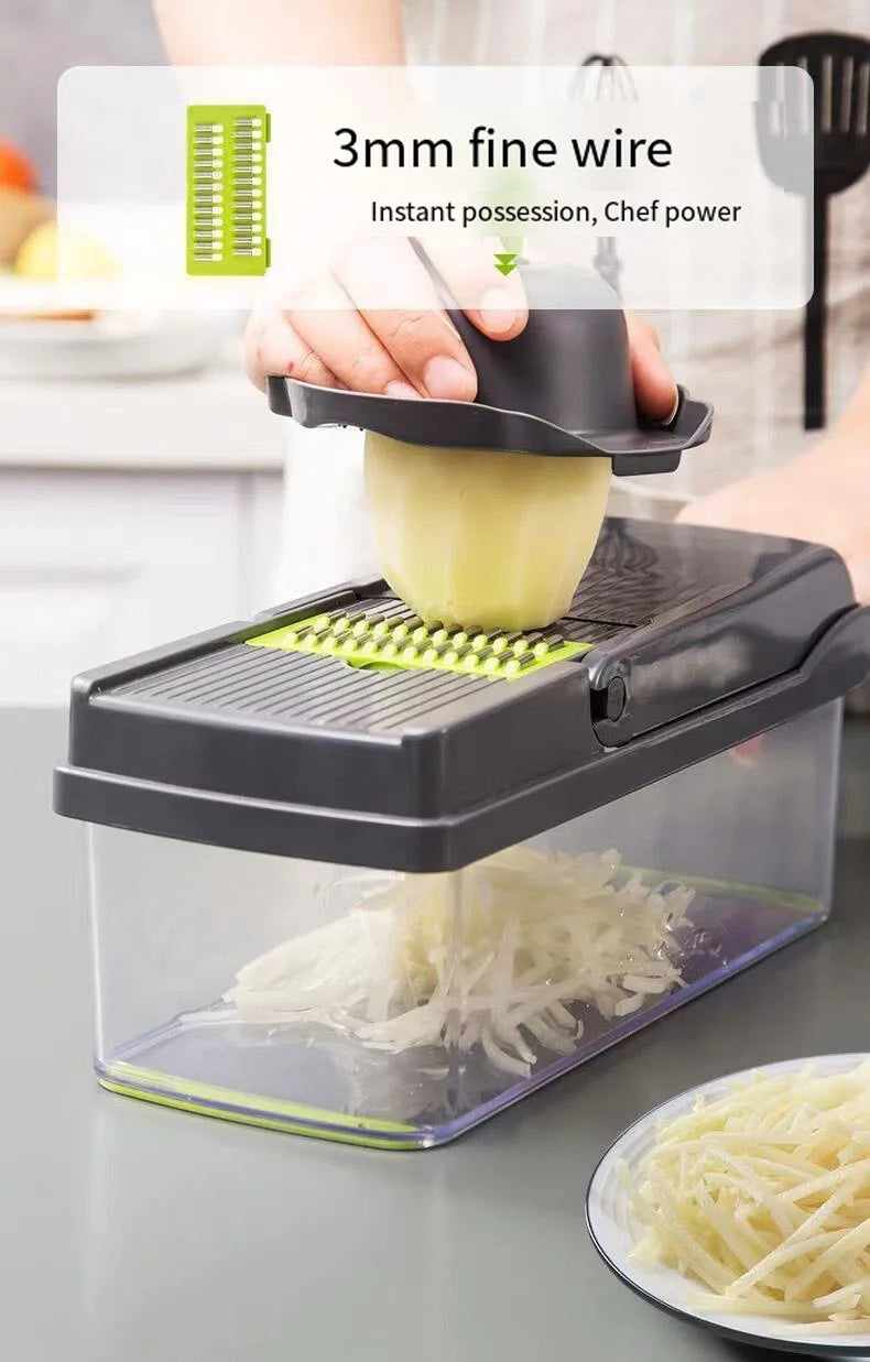 14/16pcs Vegetable Slicer & Chopper Set with Basket