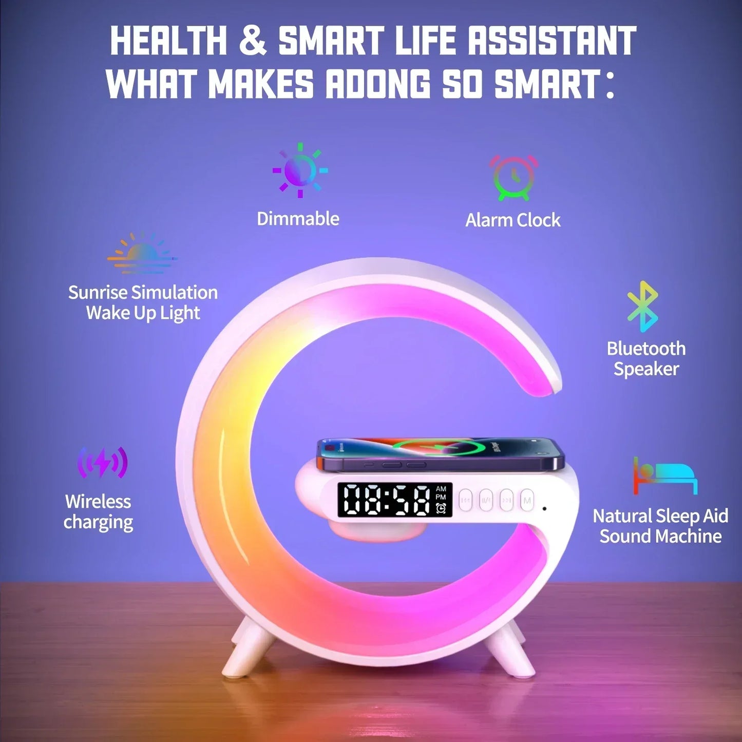 3-in-1 Wireless Charger with Night Light, Speaker & Clock – Fast Charging Station